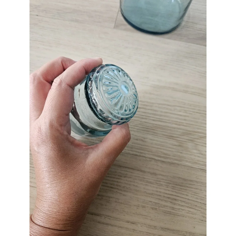 Vintage Takahashi Glass Apothecary Jar Teal‎ Blue Green MCM Canister With Lid 8